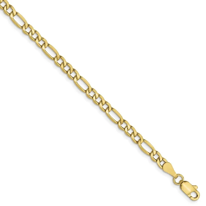 10k Yellow Gold 3.5mm Semi-Solid Figaro Chain Bracelet, 7"