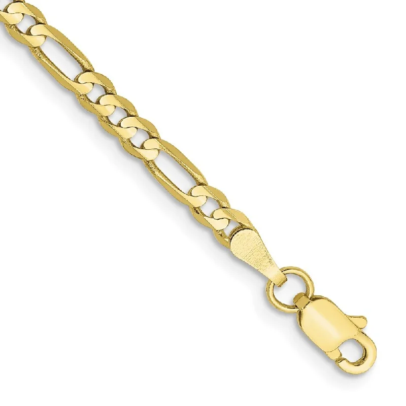 10k Yellow Gold 3mm Concave Figaro Chain Bracelet, 7"