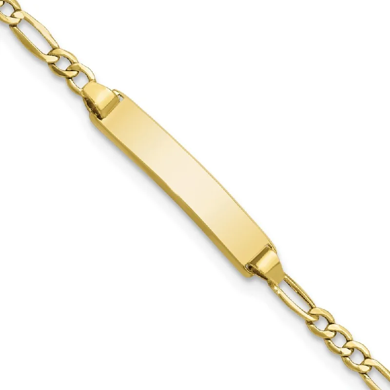 10k Yellow Gold Semi-solid Figaro Link ID Bracelet, 5.5" (W-4.4mm)