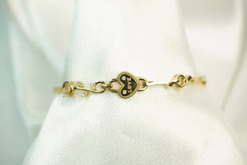 14k Heart Love Bangle Bracelet