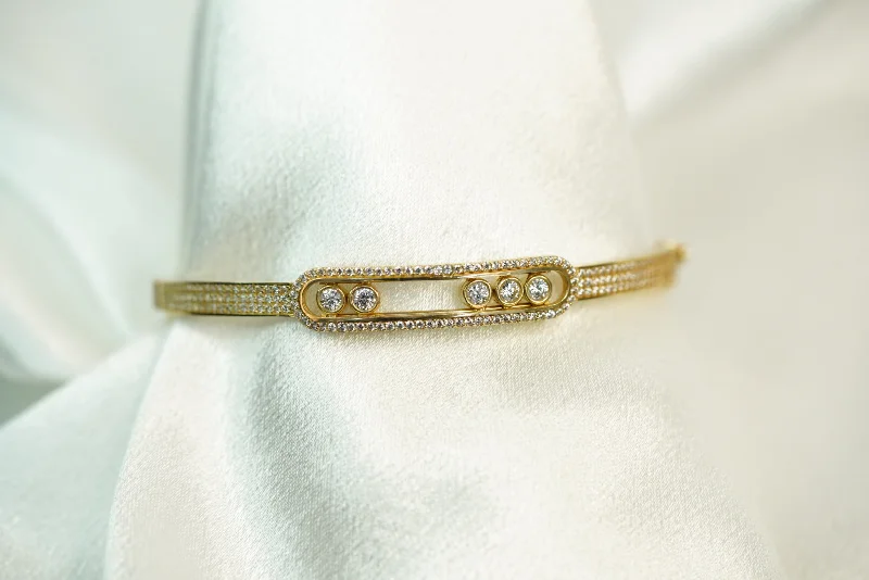 14k Moving Crystals Bangle Bracelet