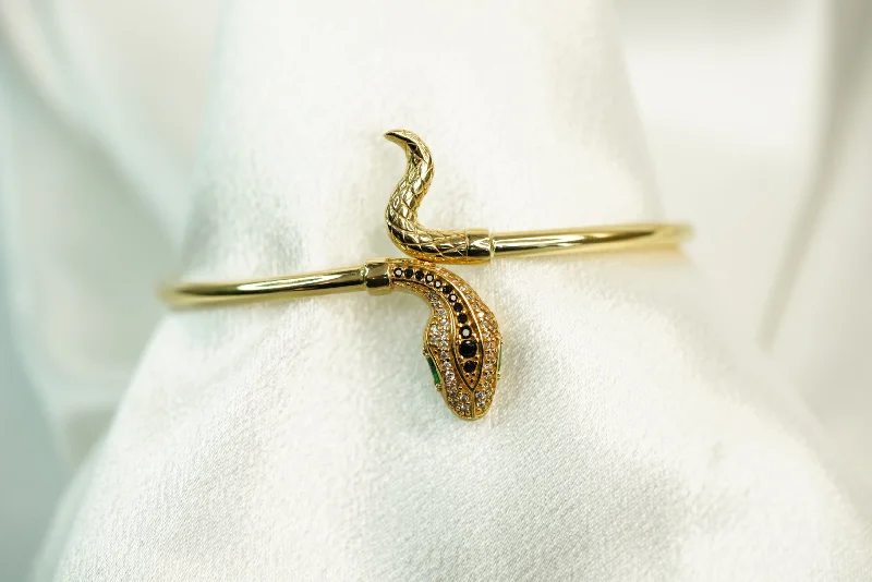 14k Snake Head and Tale Bangle Bracelet