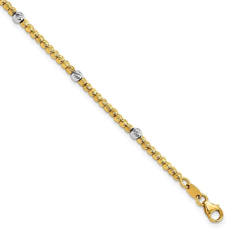 14k Two-tone 4mm Polished Diamond-Cut Beaded Bracelet, 7.5"