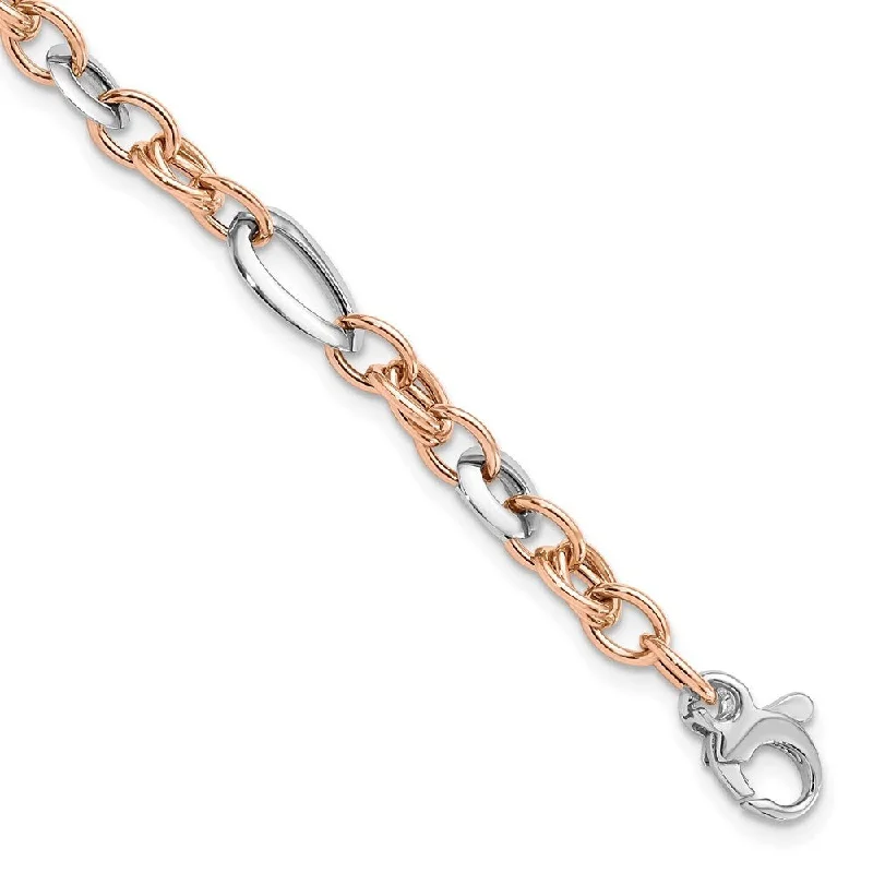 14k Two-tone White and Rose Fancy Link Bracelet, 8" (W-6.8mm)