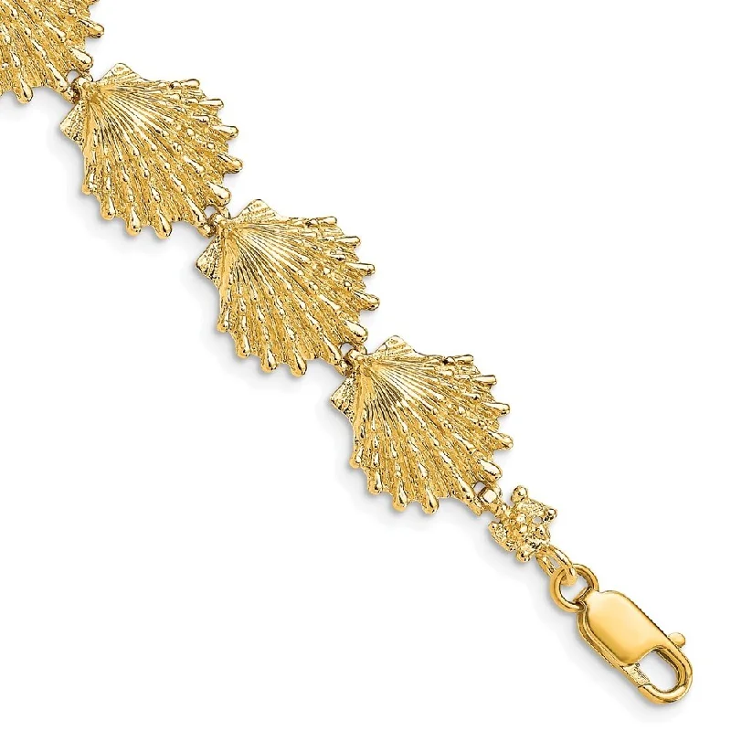 14k Yellow Gold 13.2mm Lion's Paw Shell Bracelet, 7"