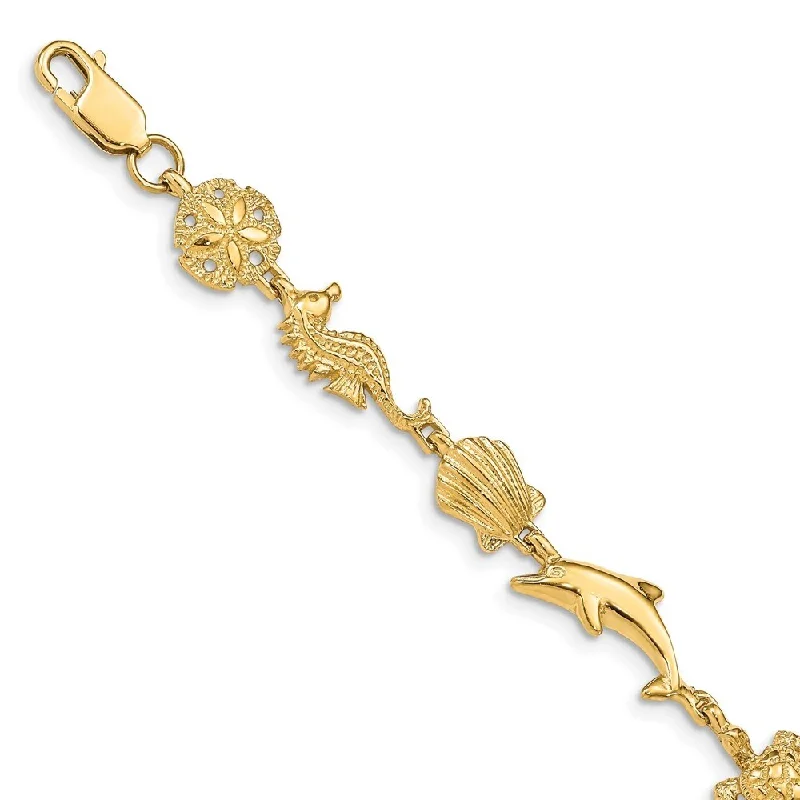 14k Yellow Gold 13mm Sea Life Bracelet, 7"