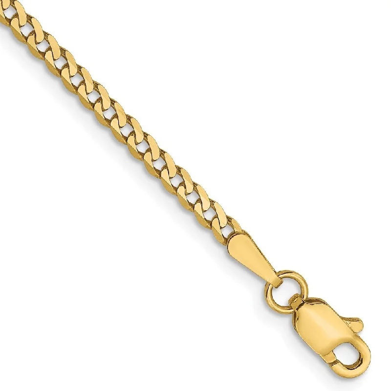 14k Yellow Gold 2.2mm Flat Beveled Curb Chain Bracelet, 7"