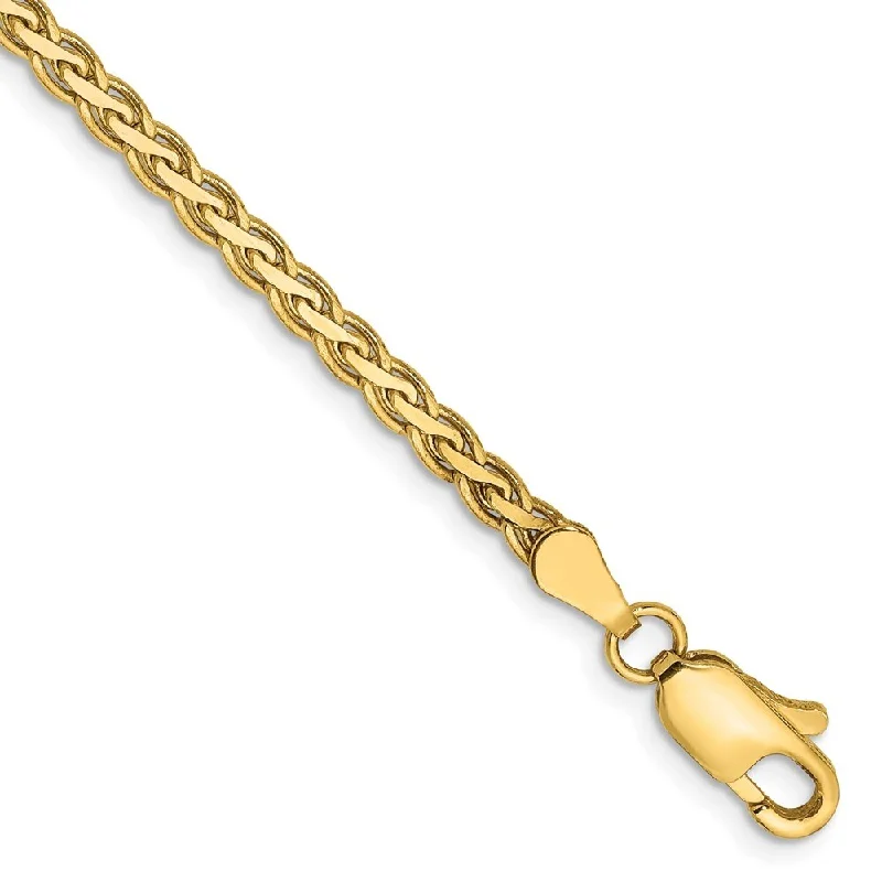 14k Yellow Gold 3mm Flat Wheat Chain Bracelet, 7"