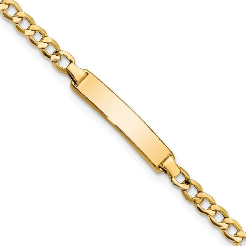 14k Yellow Gold 4.5mm Semi-solid Cuban Link ID Bracelet, 6"