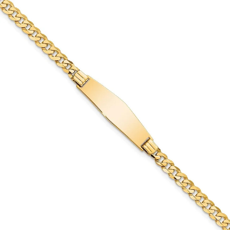 14k Yellow Gold 7.5mm Soft Diamond Shape Curb Link ID Bracelet, 7"