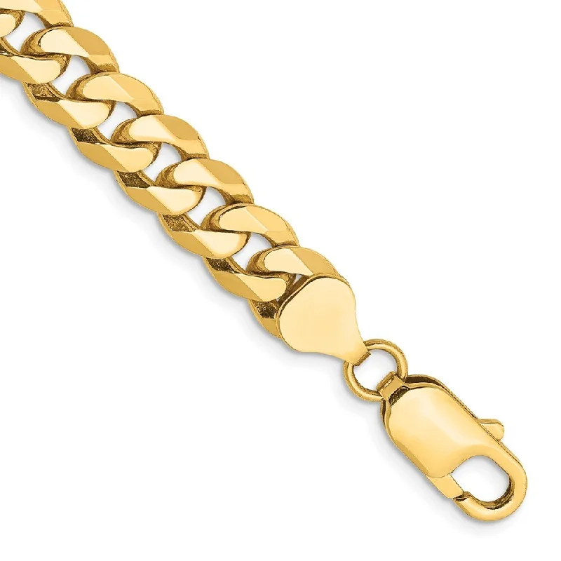 14k Yellow Gold 8mm Flat Beveled Curb Chain Bracelet, 8.5"