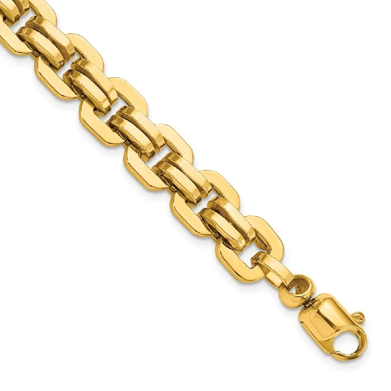 14k Yellow Gold 9.76mm Men's Polished Fancy Link Bracelet, 8.5"