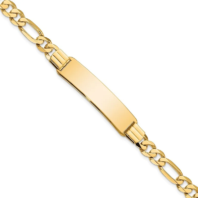 14k Yellow Gold 9mm Flat Figaro Link ID Bracelet, 7"