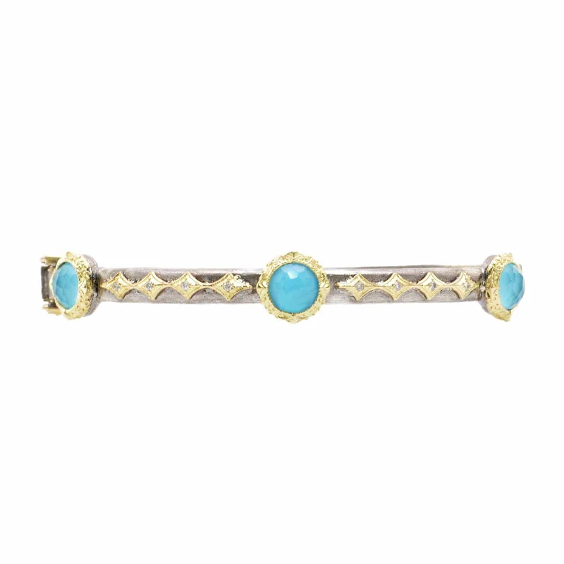 Old World Hinged Bangle with Turquoise Doublets and Diamonds