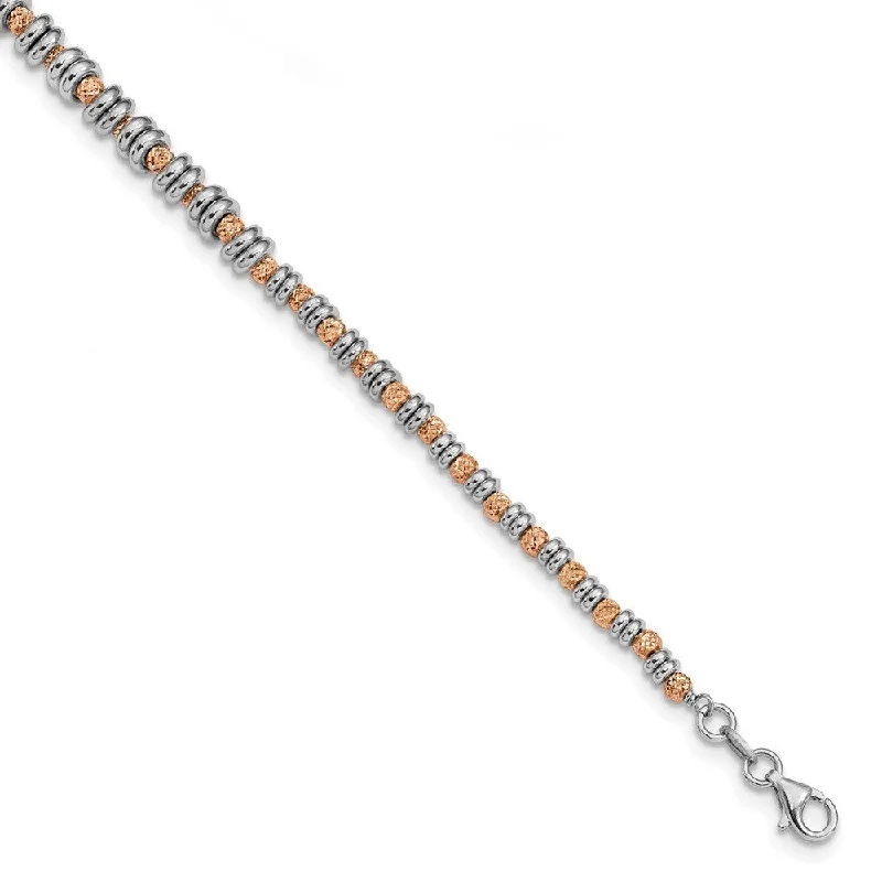 925 Sterling Silver 5.3mm Rose-tone Diamond-Cut Beaded Bracelet, 7.5"