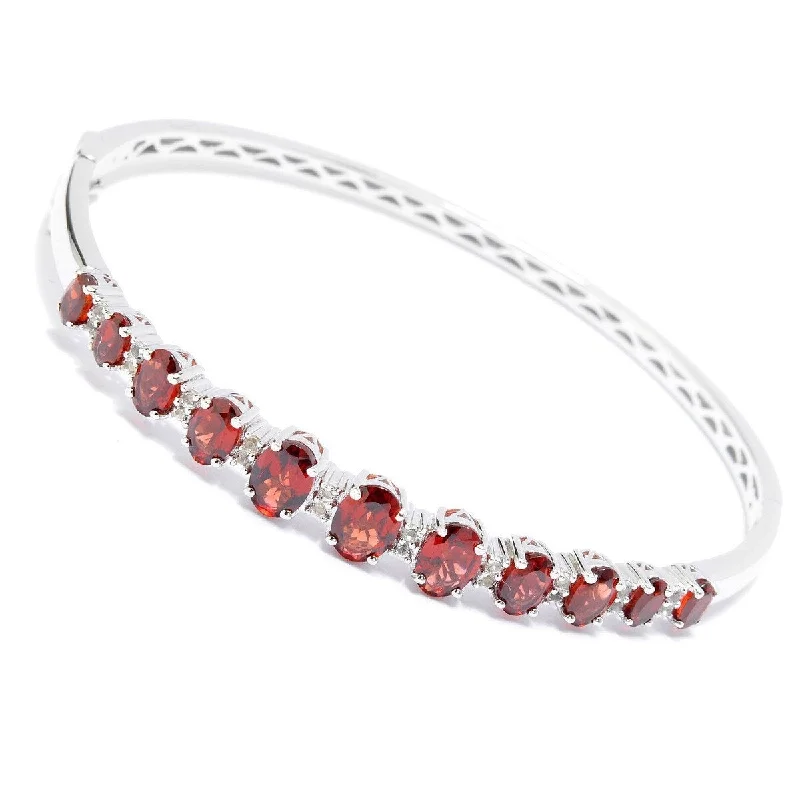 925 Sterling Silver Red Garnet and White Topaz Bangle