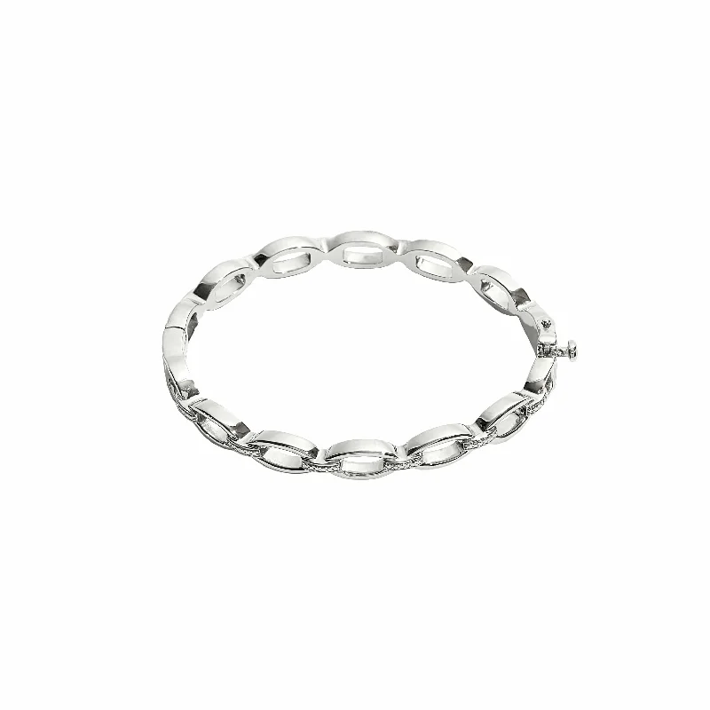 Open Chain Link Diamond Station Bangle Bracelet