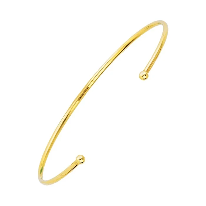 Curata 14k Yellow Gold Open Cuff Stackable Bangle Bracelet 3mm End Bead