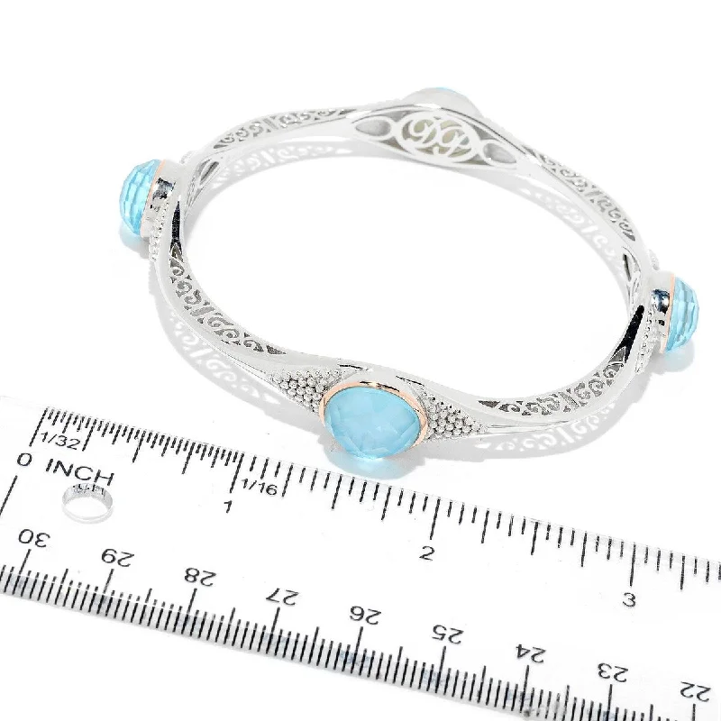 Dallas Prince Sterling Silver 8" Mother-of-Pearl & Gemstone Doublet Bangle Bracelet. Collection: Classic Dallas