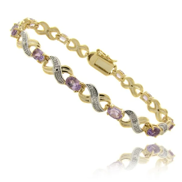 Dolce Giavonna 14k Gold Overlay 4 1/2ct Amethyst and Diamond 'XO' Bracelet