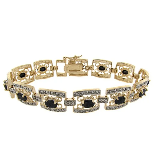 Dolce Giavonna 18k Gold over Silver Blue Sapphire and Diamond Accent Filigree Bracelet