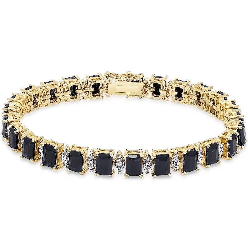 Dolce Giavonna Gold over Sterling Silver Emerald-cut Sapphire Diamond Accent Bracelet