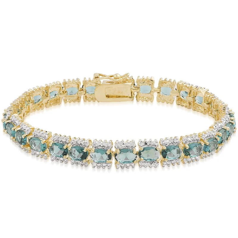 Dolce Giavonna Gold Overlay Simulated London Blue Topaz Bracelet