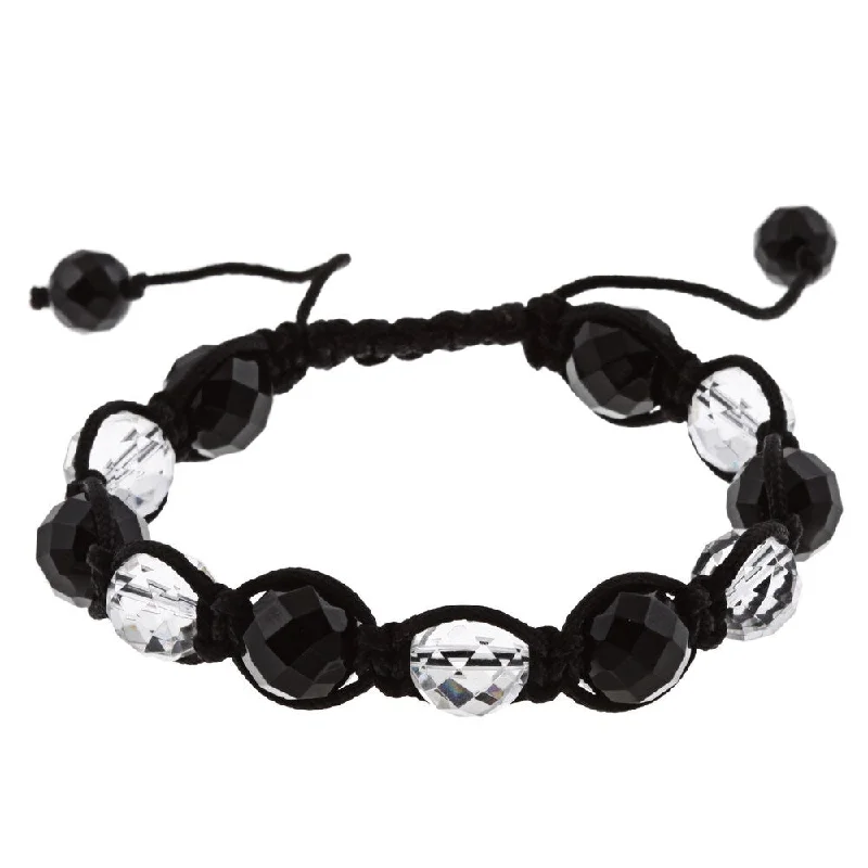 Dolce Giavonna Onyx and Crystal Macrame Bead Bracelet