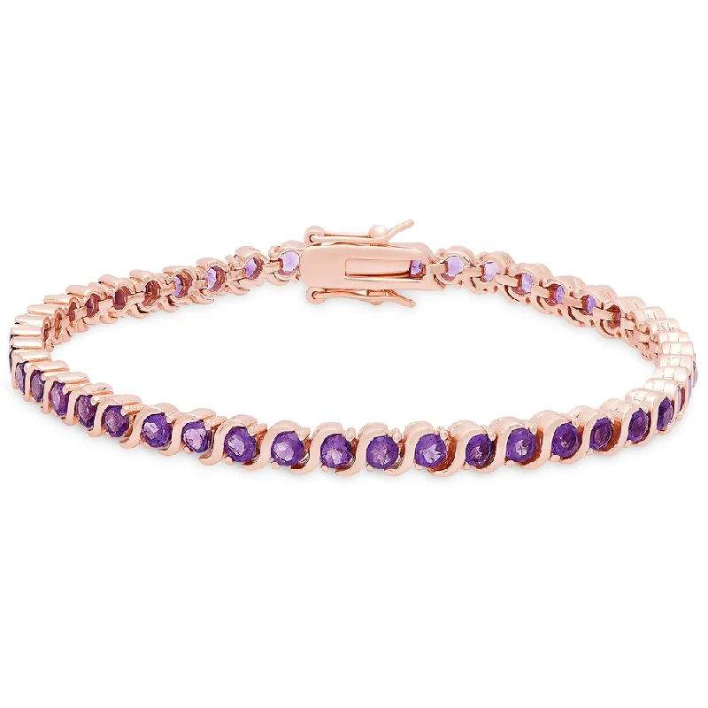 Dolce Giavonna Rose Gold Over Silver Amethyst Tennis Bracelet