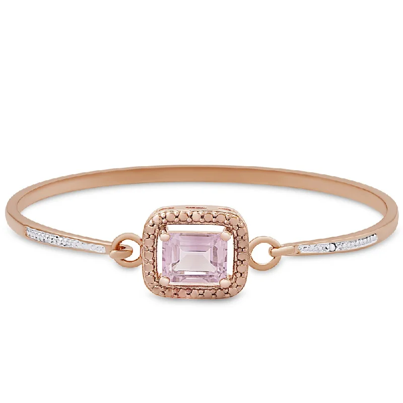 Dolce Giavonna Rose Gold Overlay Amethyst and Diamond Accent Square Bangle