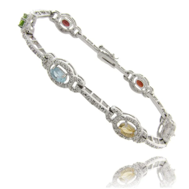 Dolce Giavonna Silverplated Multi-Gemstone and Diamond Accent Link Bracelet