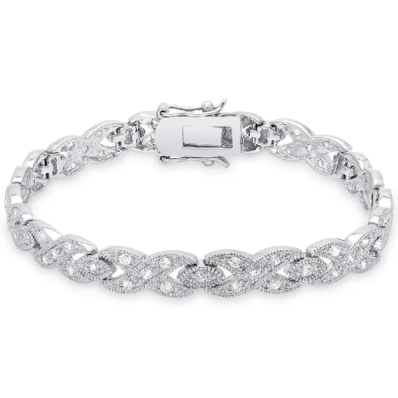 Dolce Giavonna Sterling Silver Cubic Zirconia 'XO' Bracelet