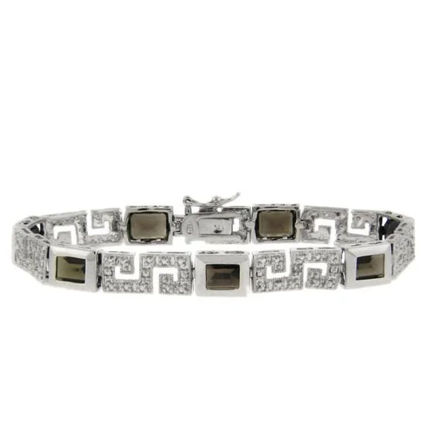 Dolce Giavonna Sterling Silver Smokey Quartz and Diamond Accent Greek Key Bracelet