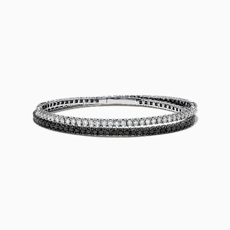 14k White Gold Black and White Diamond Double Wrap Bracelet 6.77 TCW