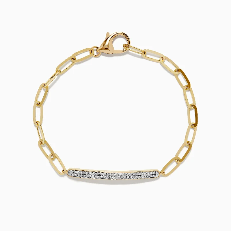 D'oro 14K Yellow Gold Diamond Paperclip Bracelet 0.24 TCW