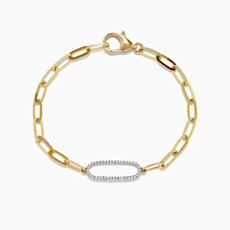 D'oro 14K Yellow Gold Diamond Paperclip Bracelet 0.16 TCW