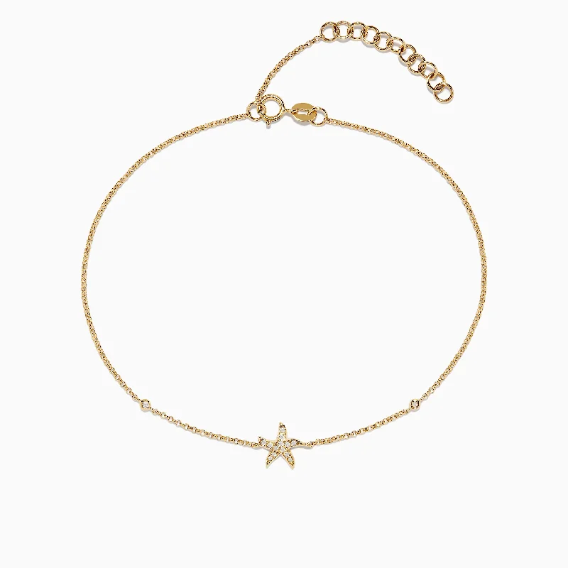 Novelty 14K Yellow Gold Diamond Starfish Ankle Bracelet