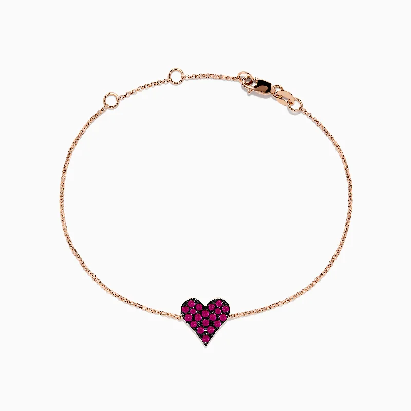 14K Rose Gold Pave Ruby Heart Bracelet