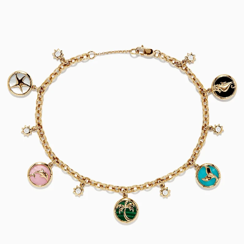 Seaside 14K Yellow Gold Mixed Gemstone Charm Bracelet