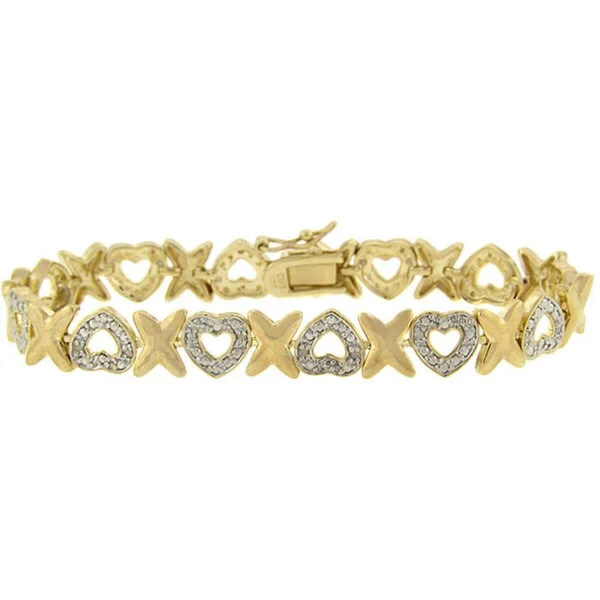 Finesque 18k Gold over Silver 1/2ct TDW Diamond Heart and 'X' Bracelet (J-K, I3)