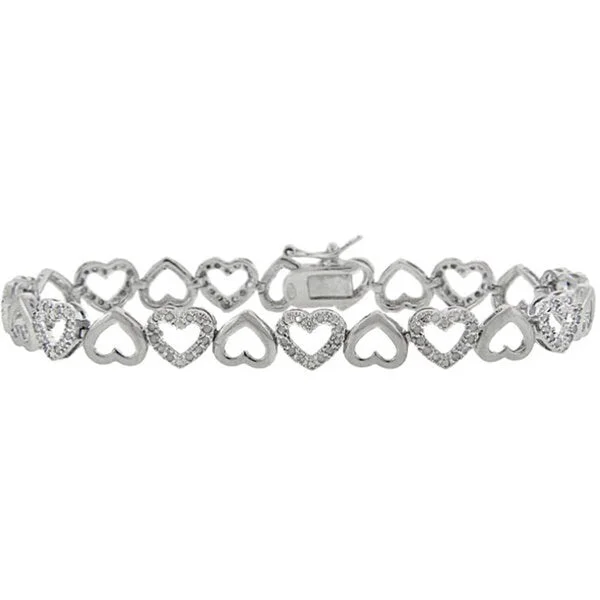 Finesque Sterling Silver 1/2ct Diamond Heart Link Bracelet