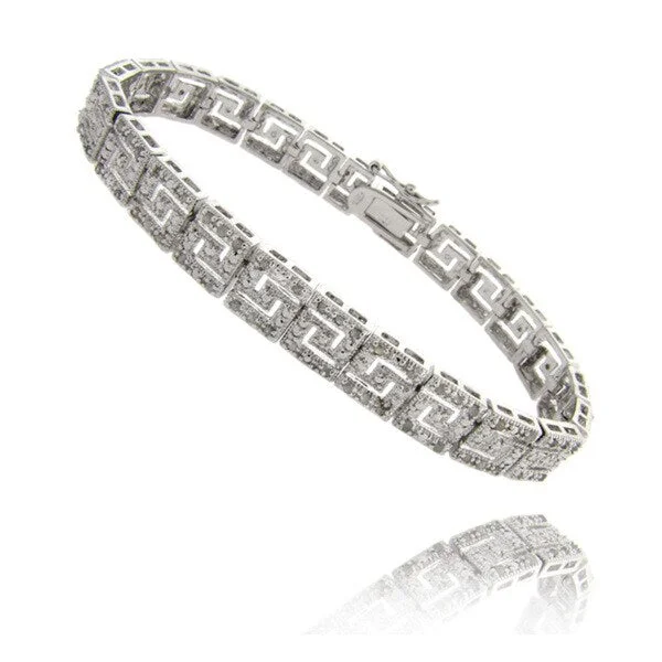 Finesque Sterling Silver 1ct TDW Diamond Greek Key Design Bracelet