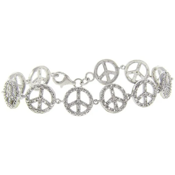 Finesque Sterling Silver Peace Sign Diamond Accent Bracelet