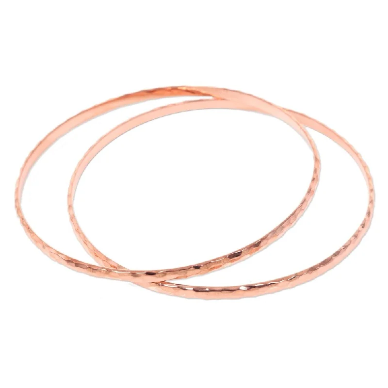 Handmade Rose Gold Mosaic Plated Bangle Bracelets, Set of 2 (Indonesia)