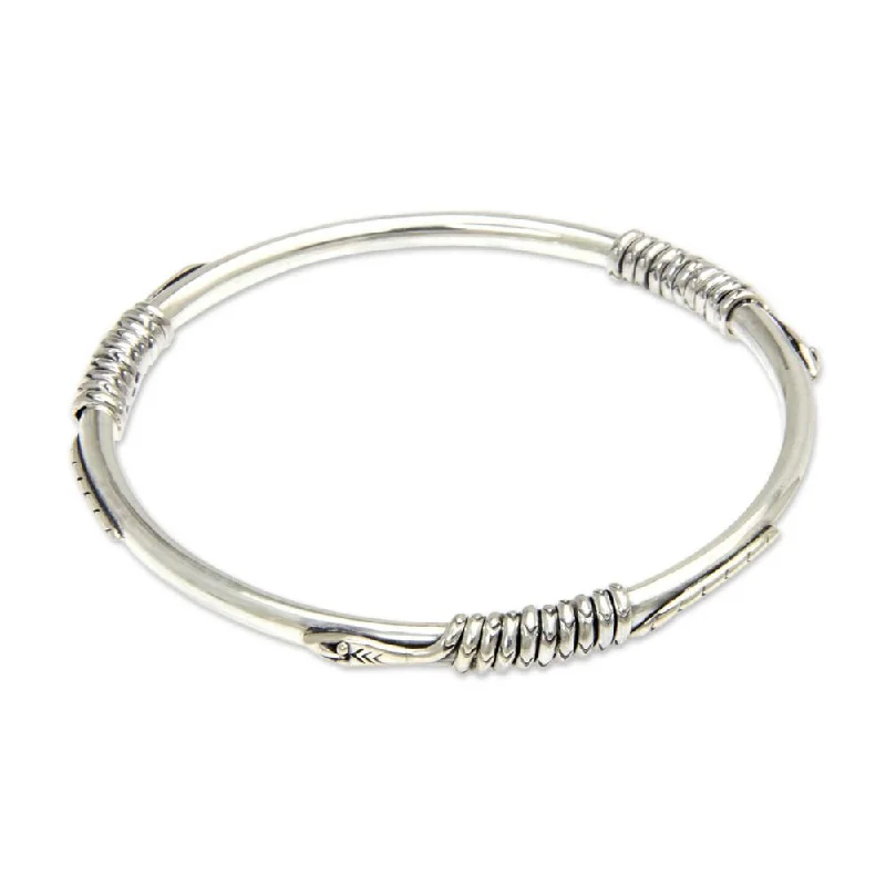 Handmade Sterling Silver Bangle Bracelet, 'Balinese Cobras' (Indonesia)