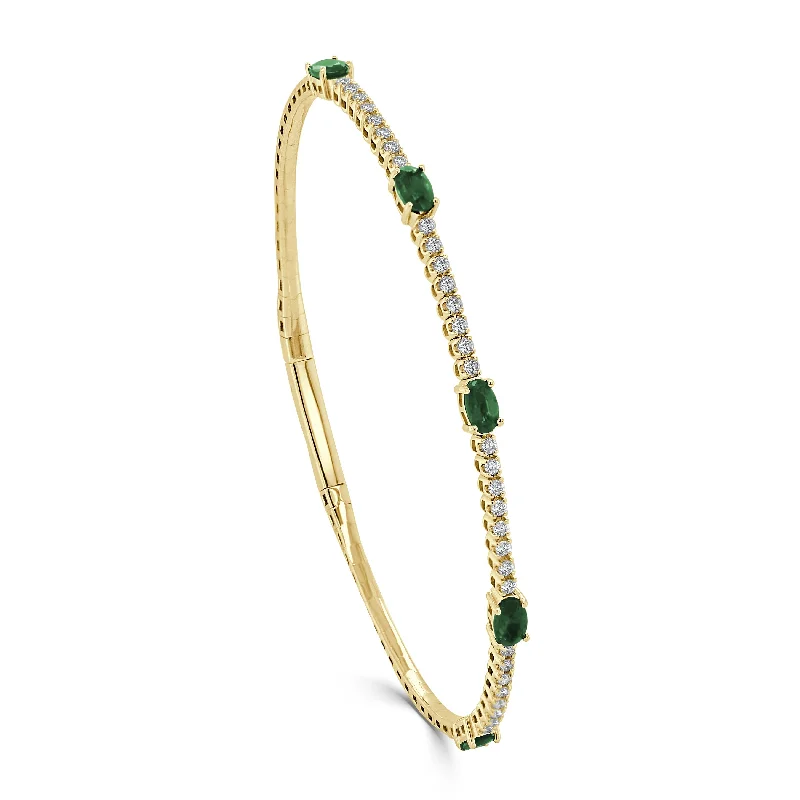 Joelle Diamond & Gemstone Bangle Flexible 14K Gold Emerald, Sapphire