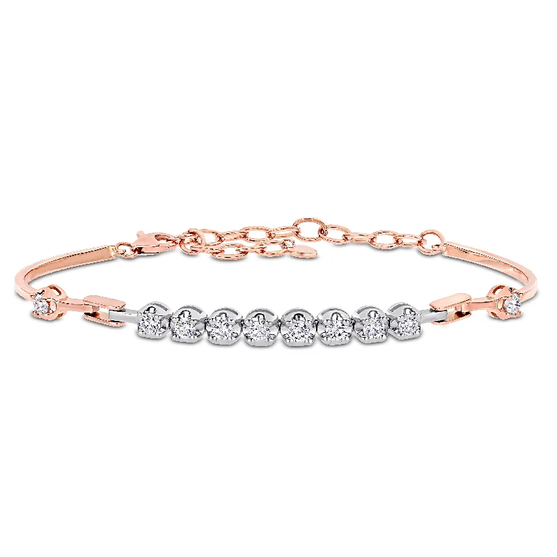 Miadora 14k Two-Tone Rose and White Gold 3/4ct TDW Diamond Bar Tennis Bangle Bracelet