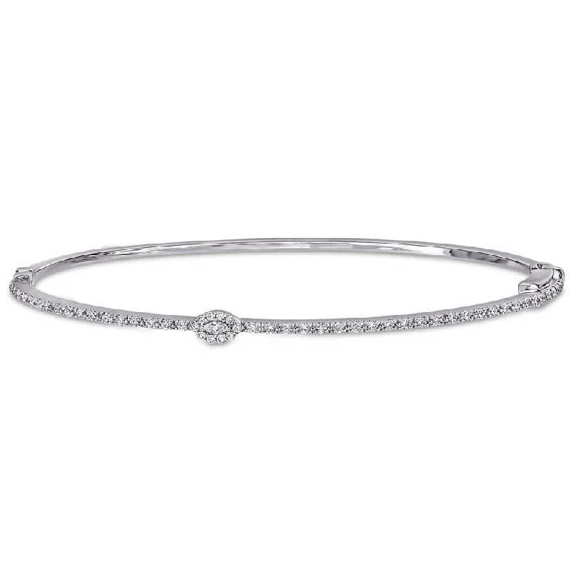 Miadora 14k White Gold 2/5ct TDW Round & Marquise Diamond Halo Station Tennis Bangle Bracelet