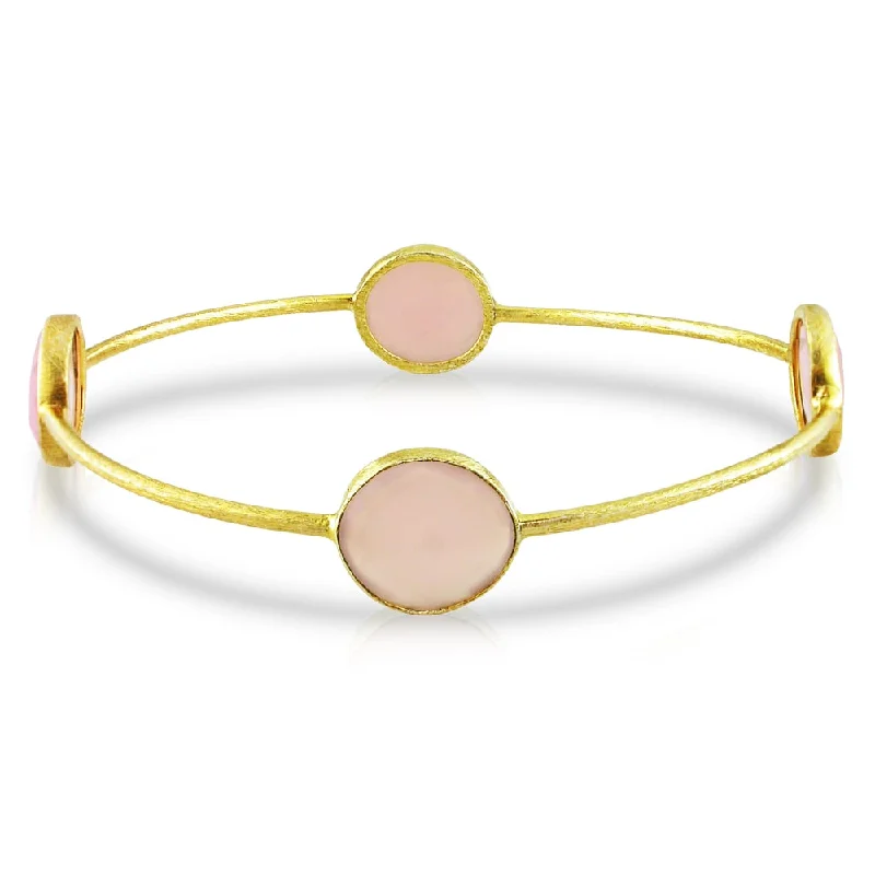 Miadora Yellow Goldplated Silver Rose Quartz Bangle