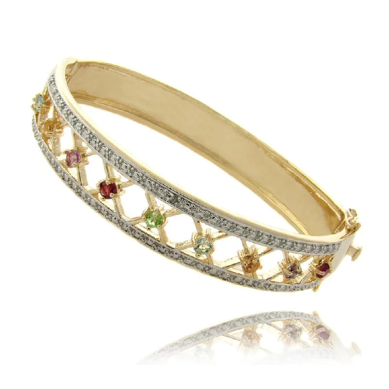 Pretty Plus Gold Overlay Multi-gemstone and Diamond Accent Bracelet